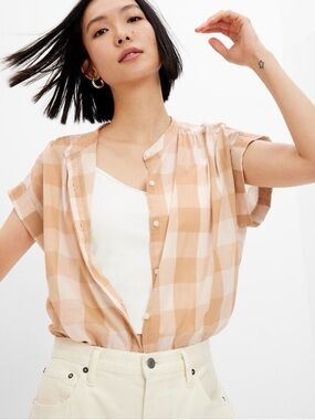 Gap Shirred Gingham Button-Front Shirt SZ XL